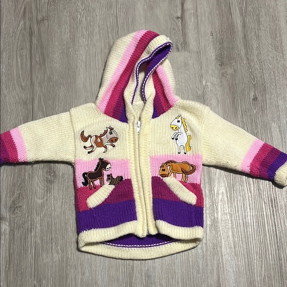 Colorful‎ Knit Children's Hoodie with Animal Design 18M